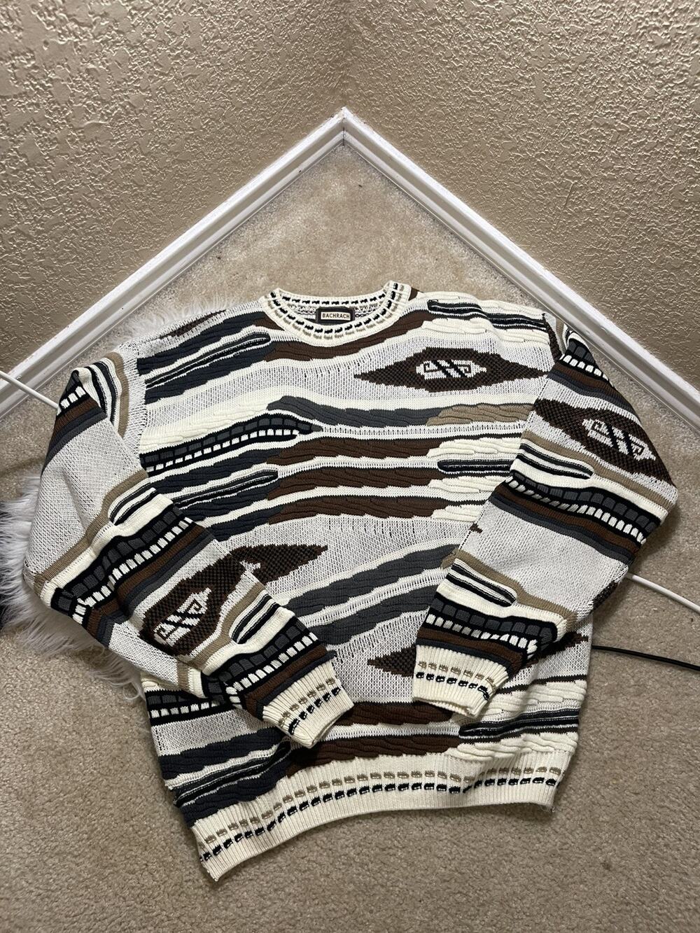 Coogi Style VTG Bachrach Sweater Mens XL 3D Textured Knit Made In Italy Korea